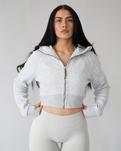 Lounge Cropped Zip-Up Hoodie - Heather Gray