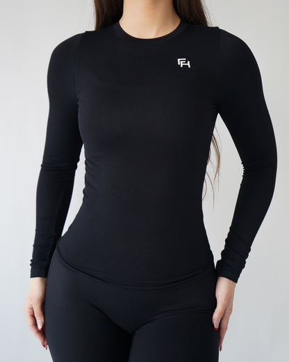 Ribbed Seamless Long Sleeve - Black