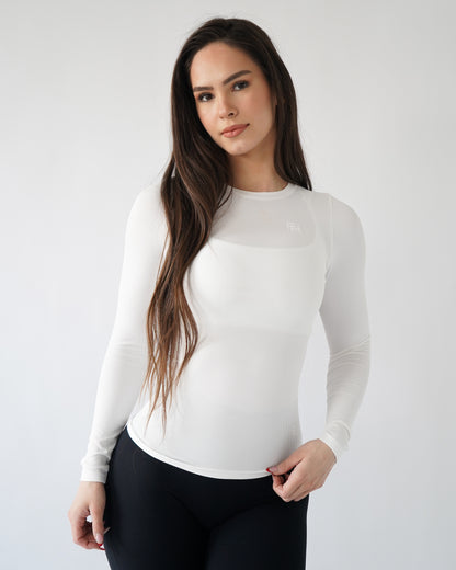 Ribbed Seamless Long Sleeve - White