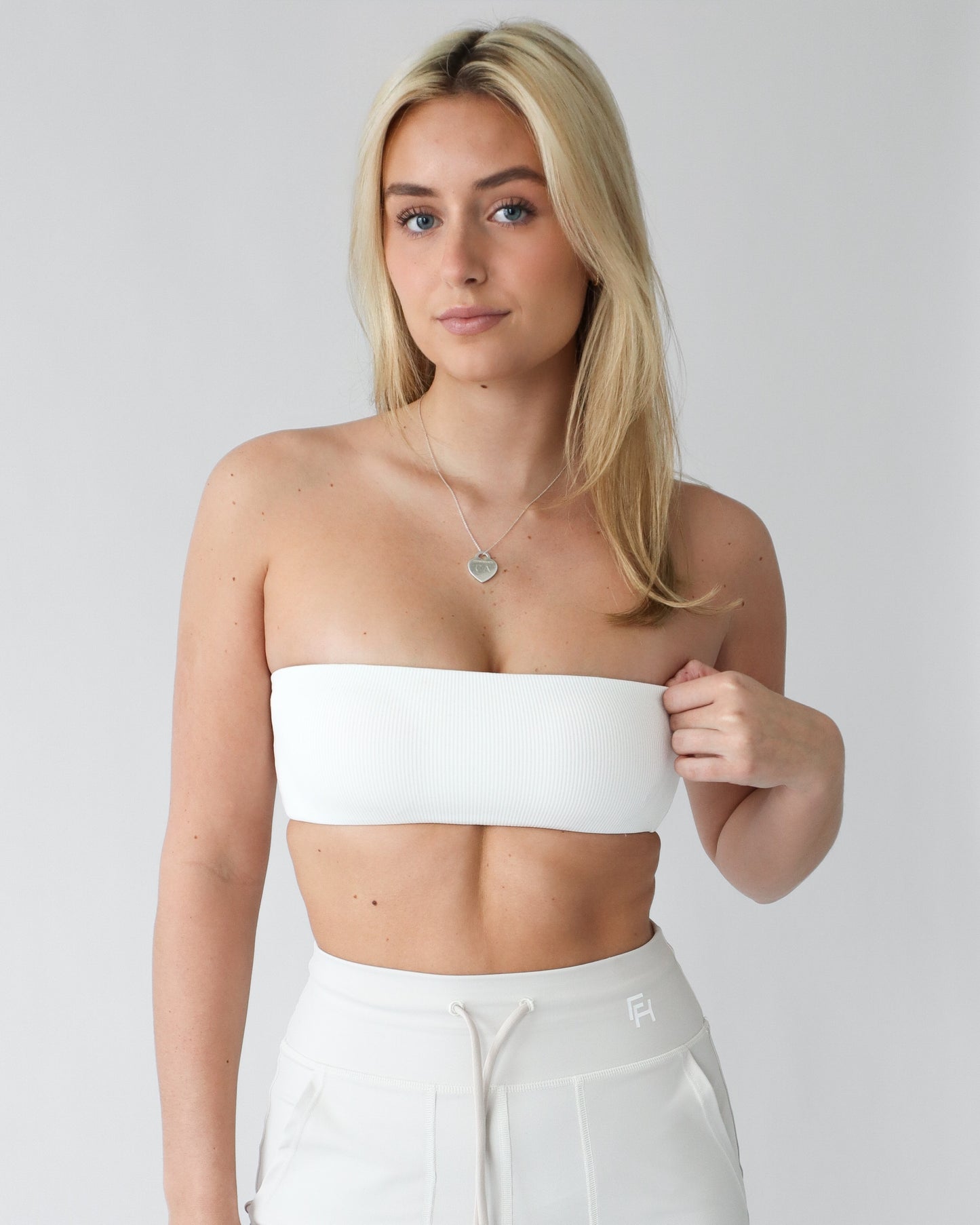 Essential Ribbed Bandeau Sports Bra - White