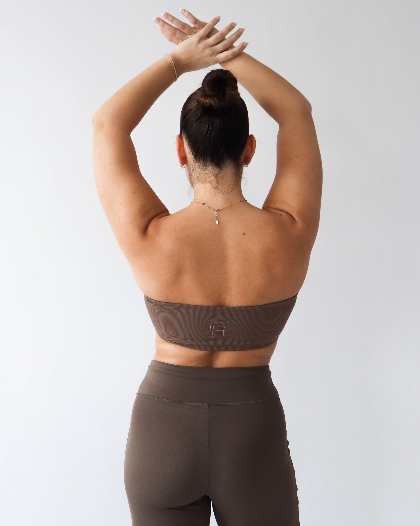 Essential Ribbed Bandeau Sports Bra - Espresso