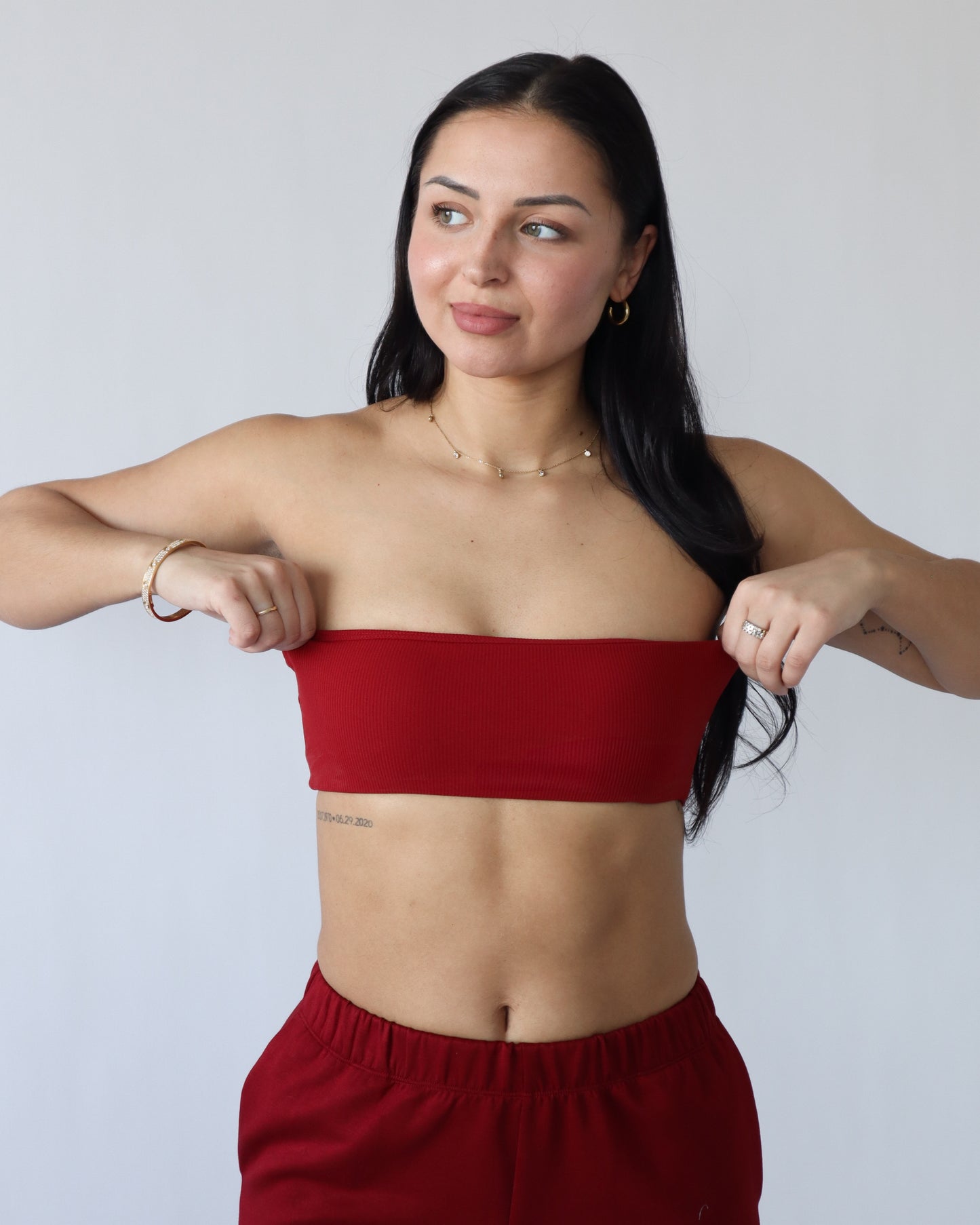 Essential Ribbed Bandeau Sports Bra - Ruby