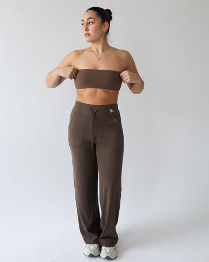 Essential Ribbed Bandeau Sports Bra - Espresso