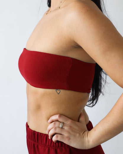 Essential Ribbed Bandeau Sports Bra - Ruby