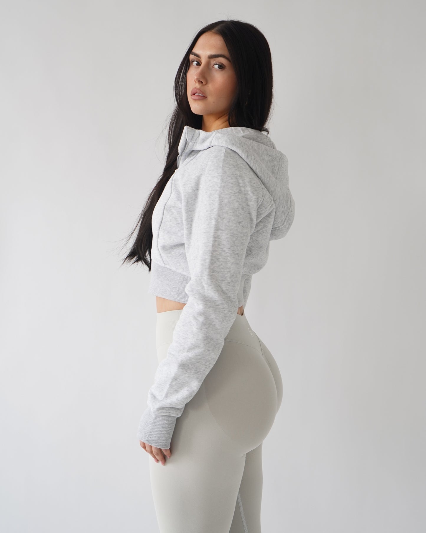 Lounge Cropped Zip-Up Hoodie - Heather Gray