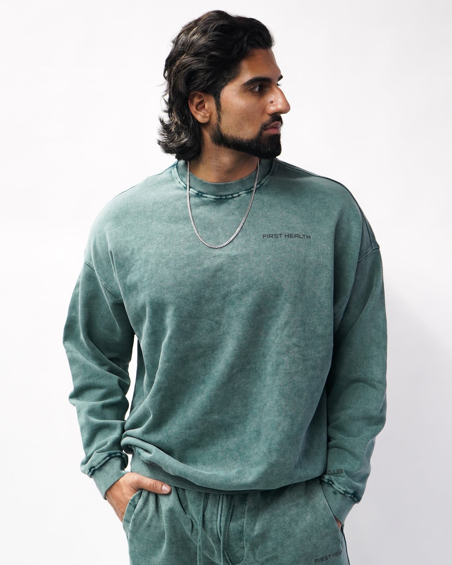 Acid Wash Crew Neck - Pine