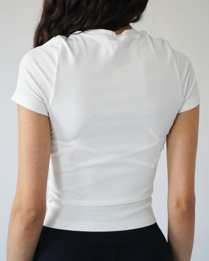 Ribbed Seamless T-Shirt- White