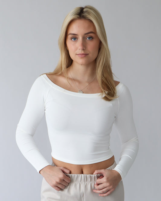 Essential Ribbed Boatneck Longsleeve - White