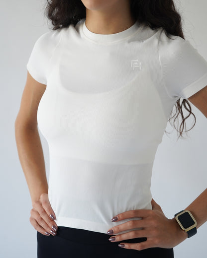 Ribbed Seamless T-Shirt- White