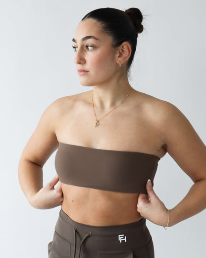 Essential Ribbed Bandeau Sports Bra - Espresso