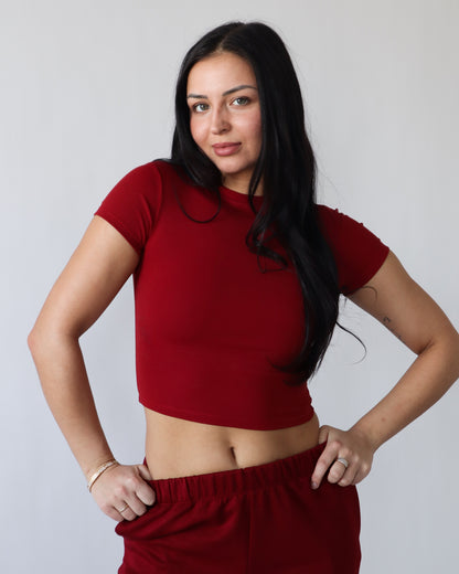 Essential Ribbed Baby Tee - Ruby