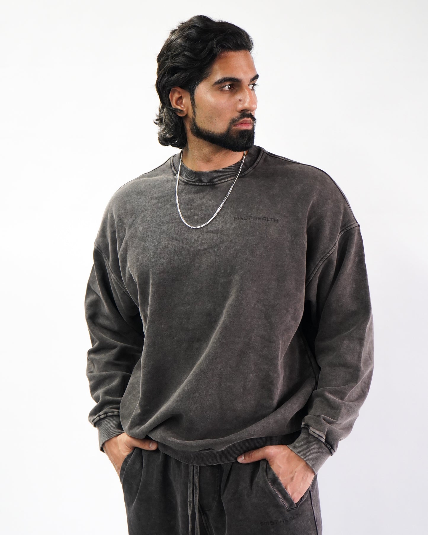 Acid Wash Crew Neck - Espresso