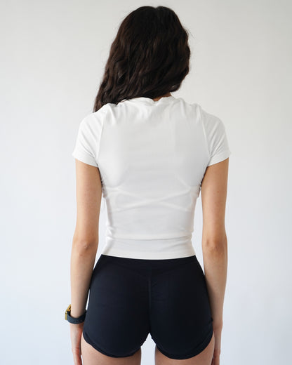 Ribbed Seamless T-Shirt- White