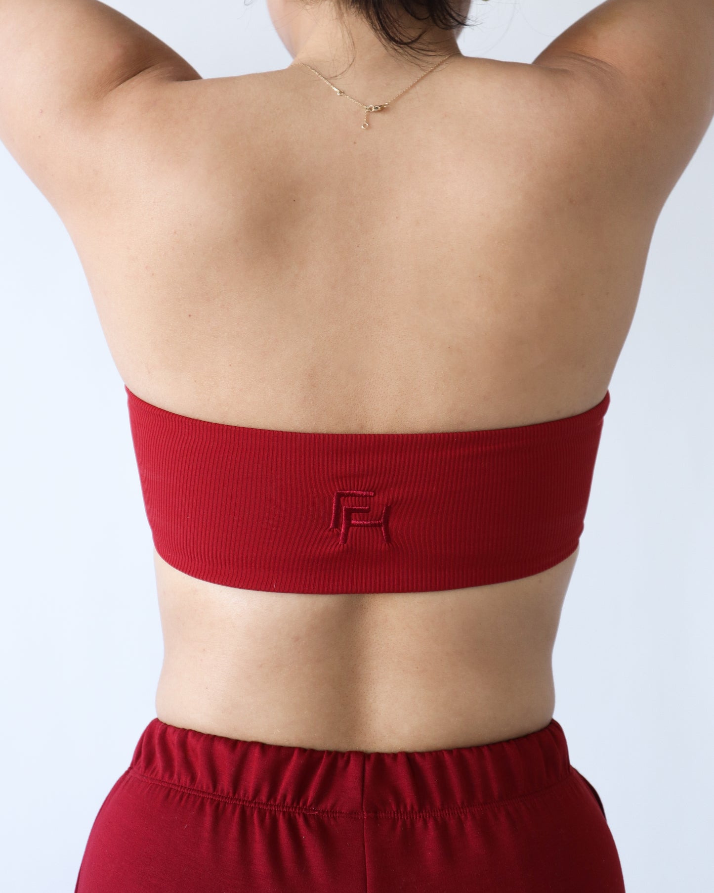 Essential Ribbed Bandeau Sports Bra - Ruby