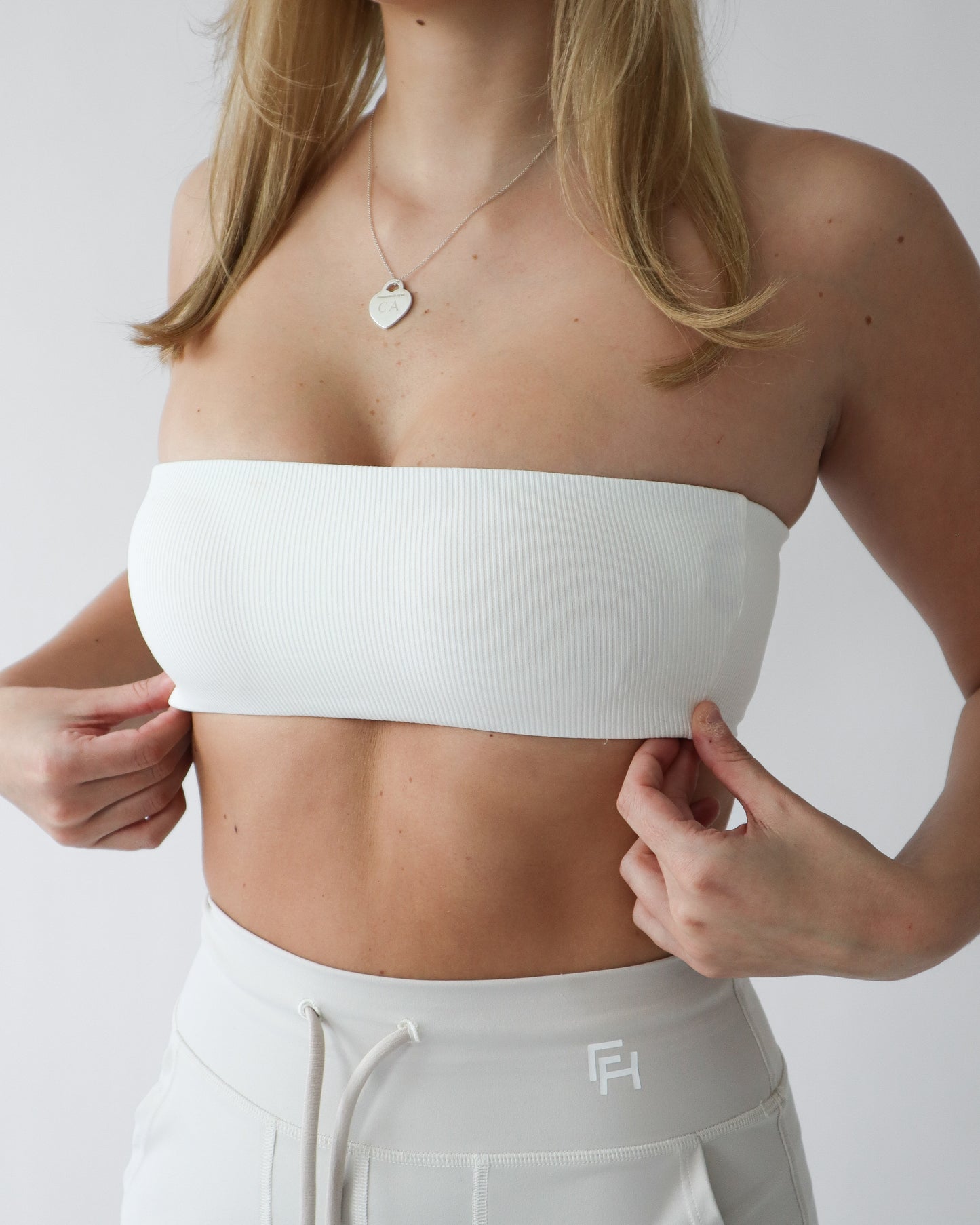 Essential Ribbed Bandeau Sports Bra - White