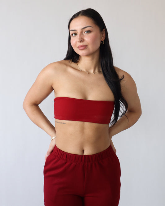 Essential Ribbed Bandeau Sports Bra - Ruby