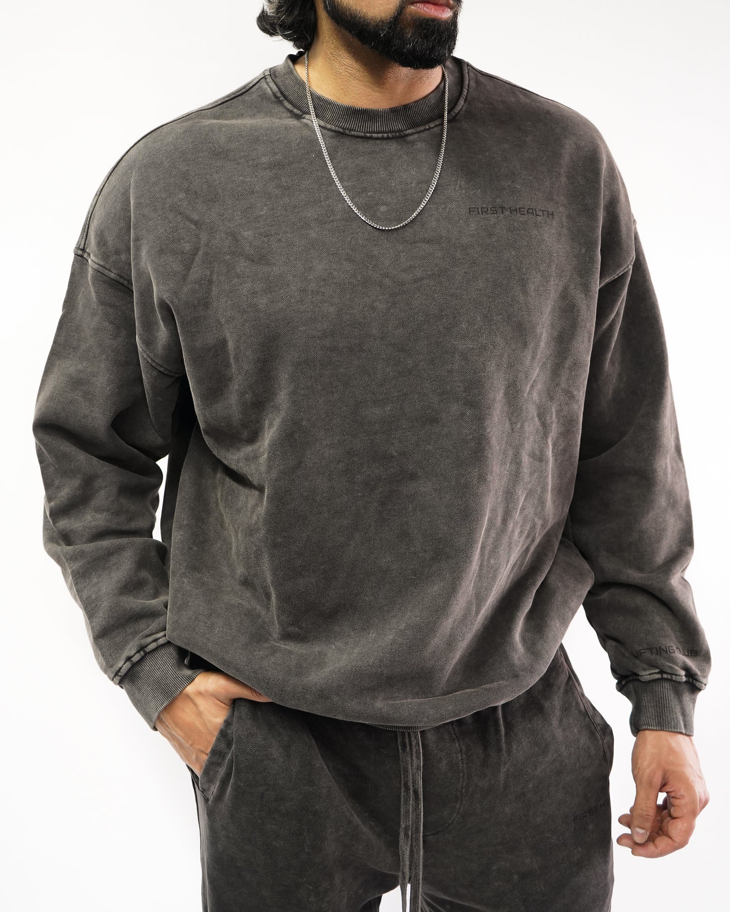 Acid Wash Crew Neck - Espresso