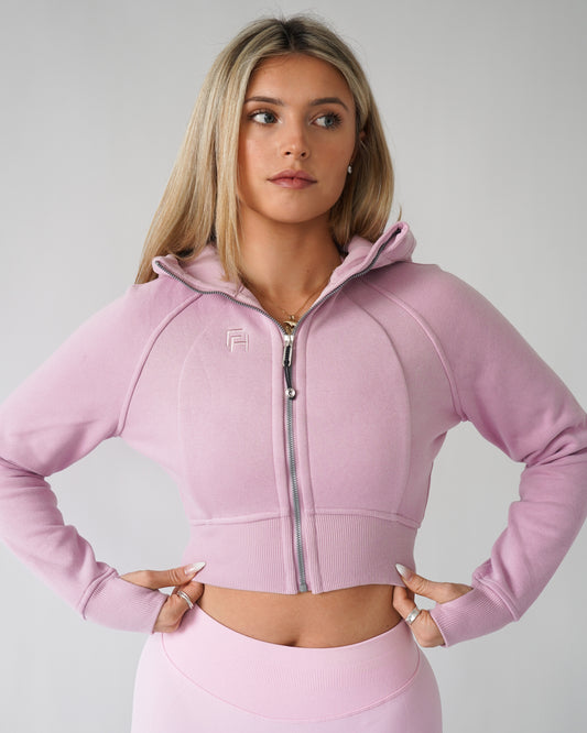 Lounge Cropped Zip-Up Hoodie - Mauve