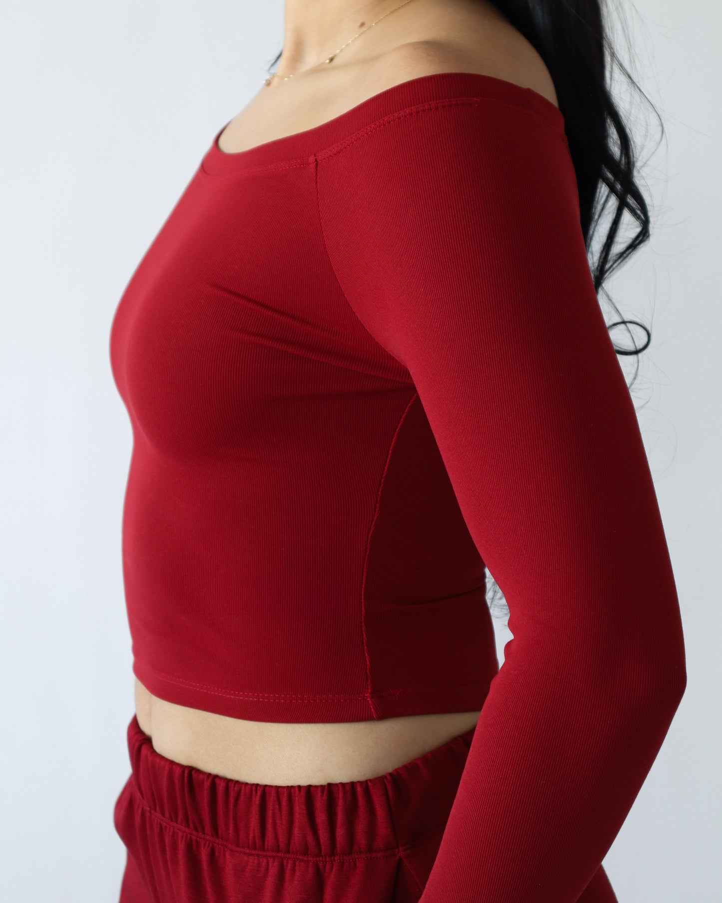 Essential Ribbed Boatneck Longsleeve - Ruby