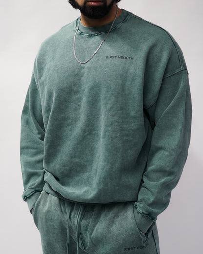 Acid Wash Crew Neck - Pine