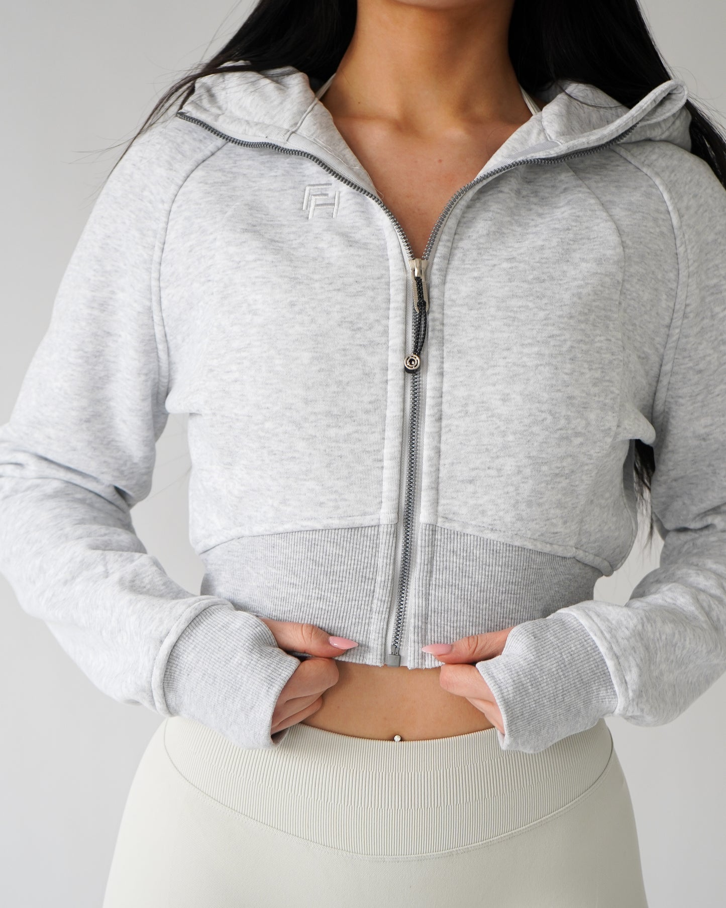 Lounge Cropped Zip-Up Hoodie - Heather Gray