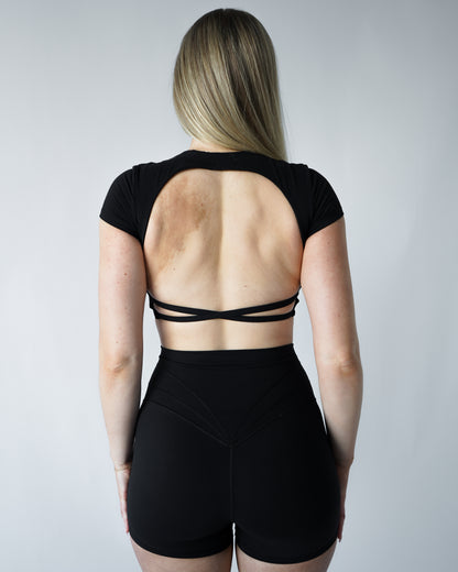 Everyday Open Back Crop Tee - Black