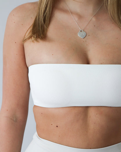 Essential Ribbed Bandeau Sports Bra - White