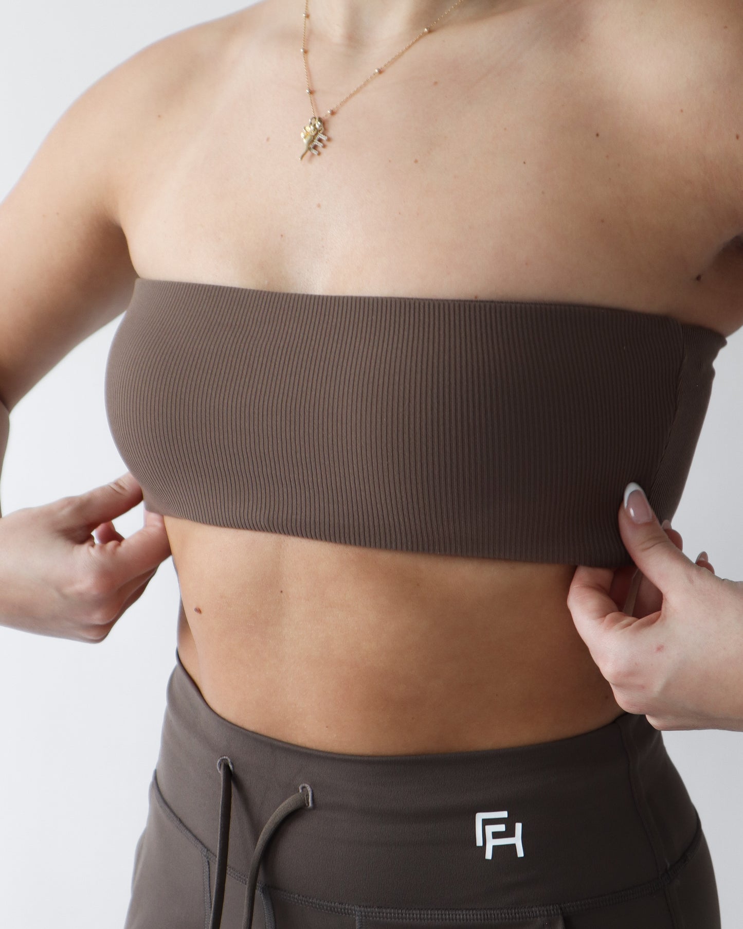 Essential Ribbed Bandeau Sports Bra - Espresso